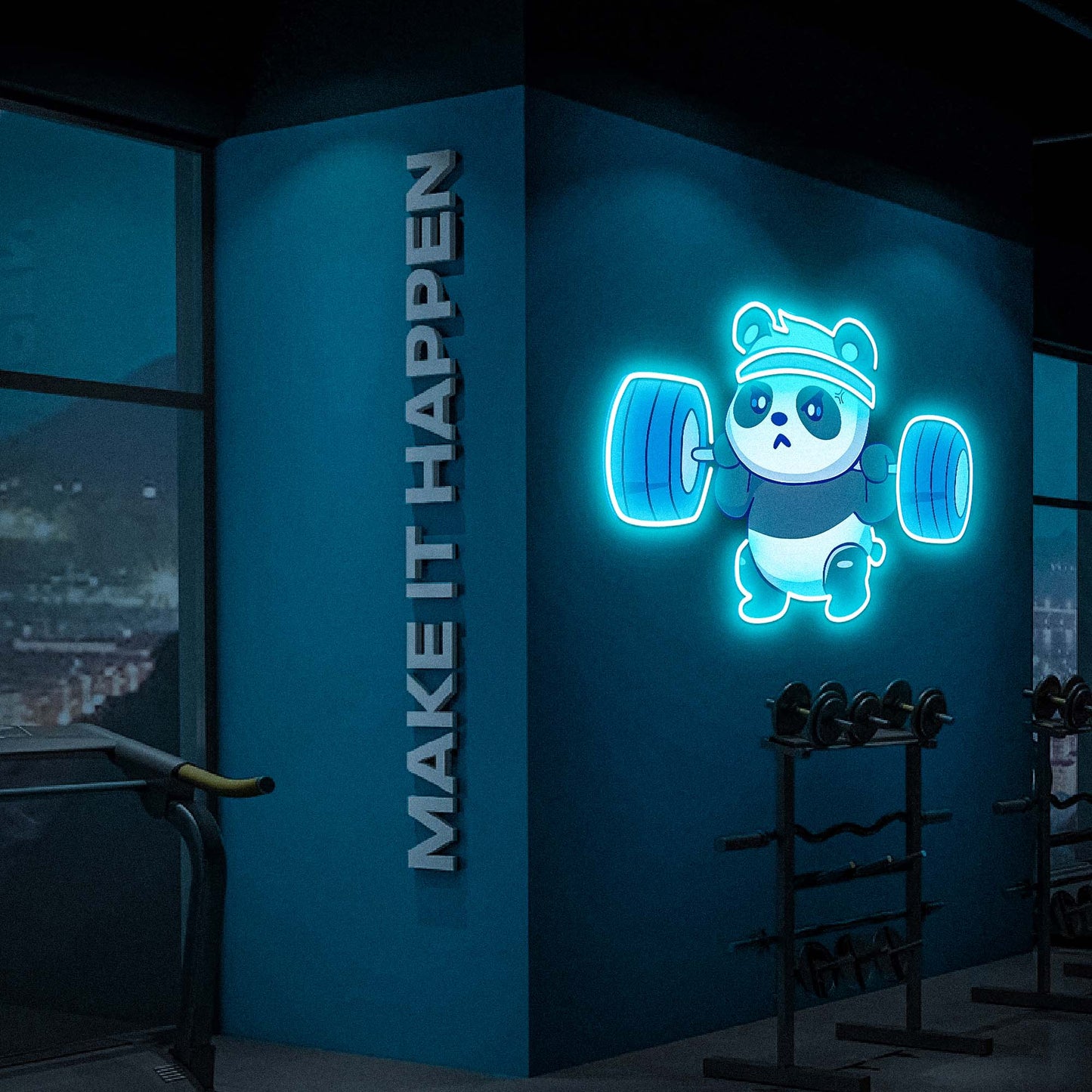 Neon Panda Sign Gym