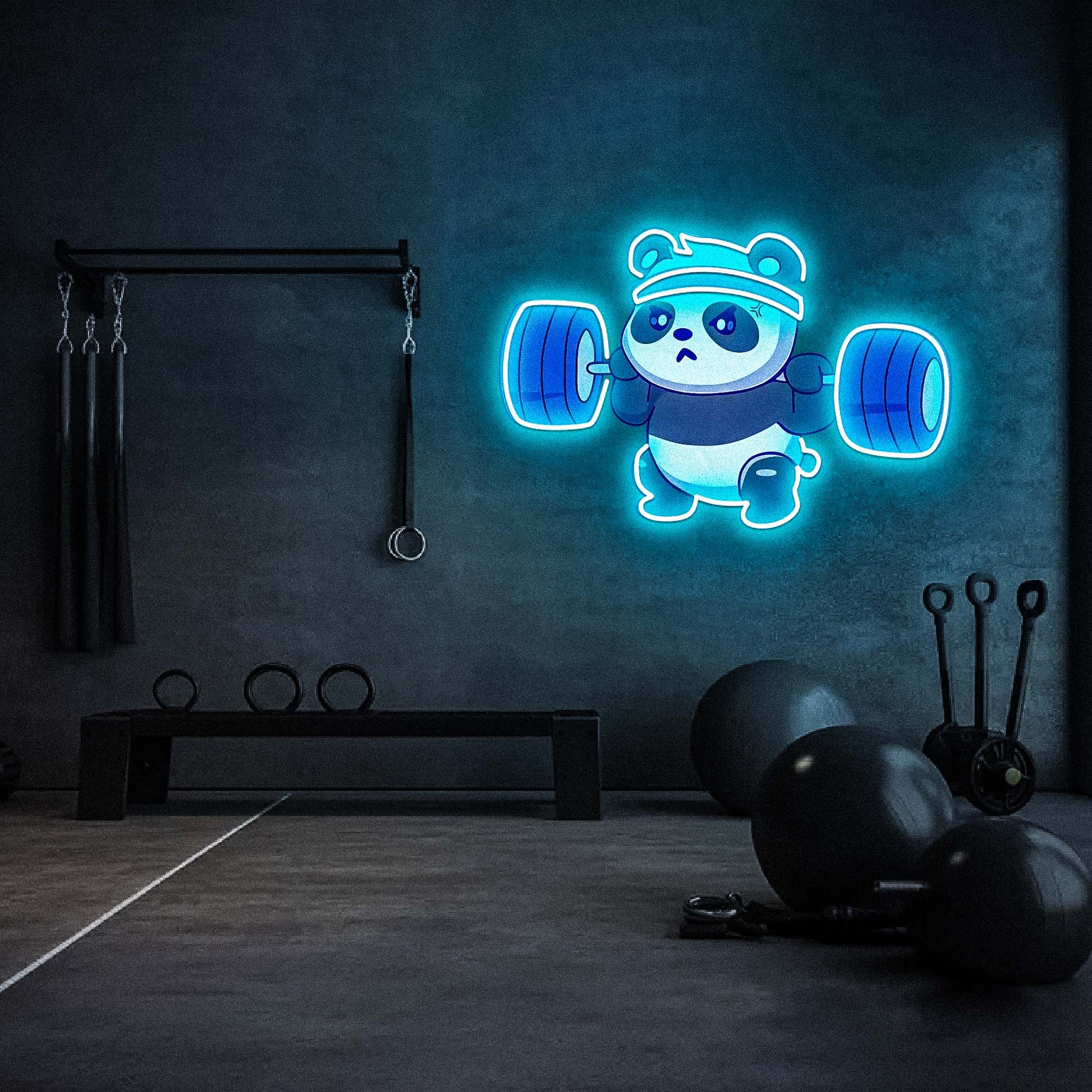Neon Panda Sign Gym Wall