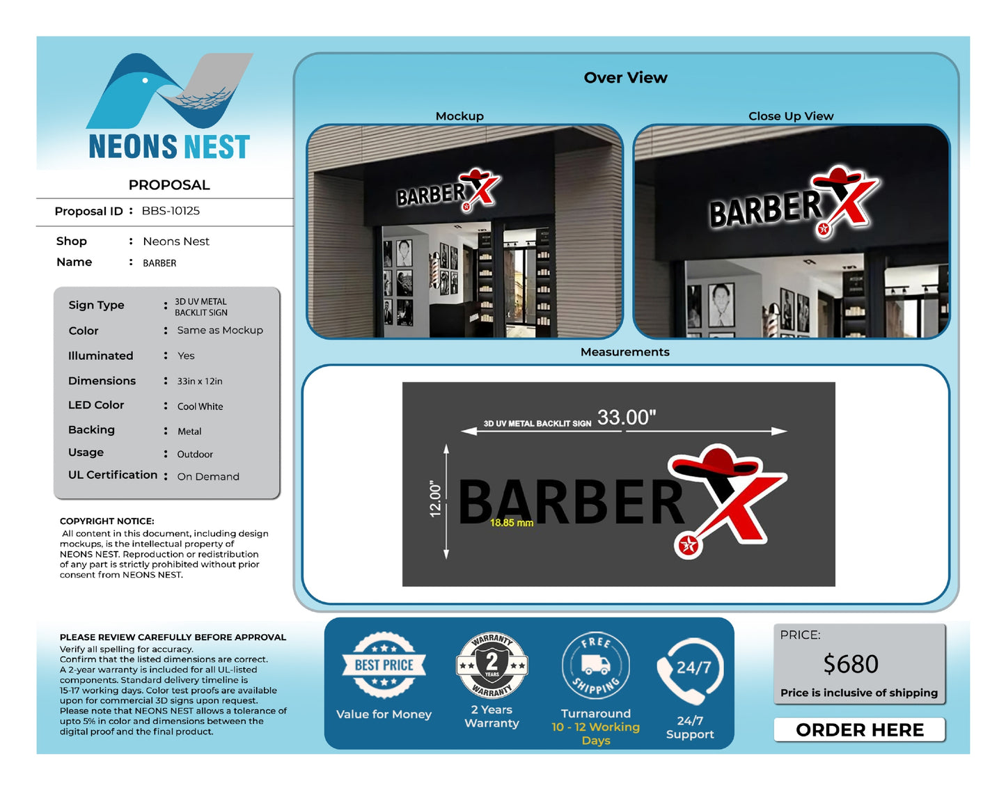 Barber X 3D Sign