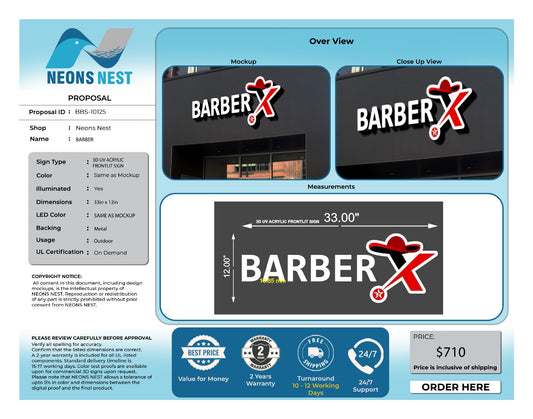 Barber X 3D Sign
