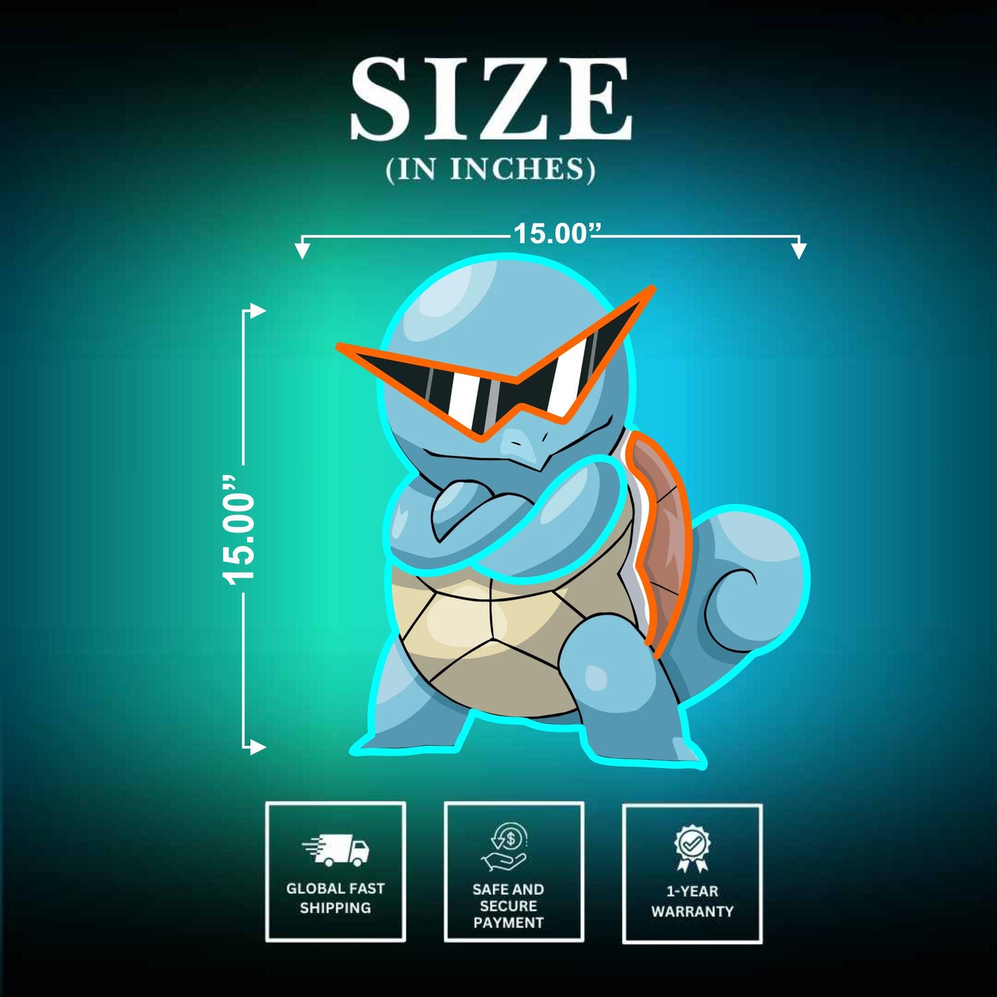 Squirtle Neon Sign Size