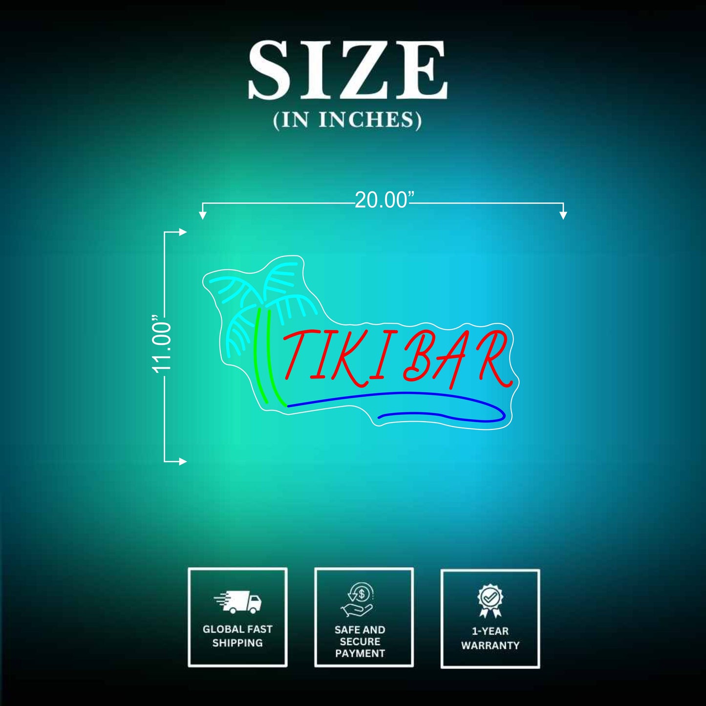 Tiki Bar Neon Sign Size