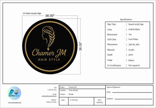 Round Acrylic Sign for Chamer JM Hair Salon