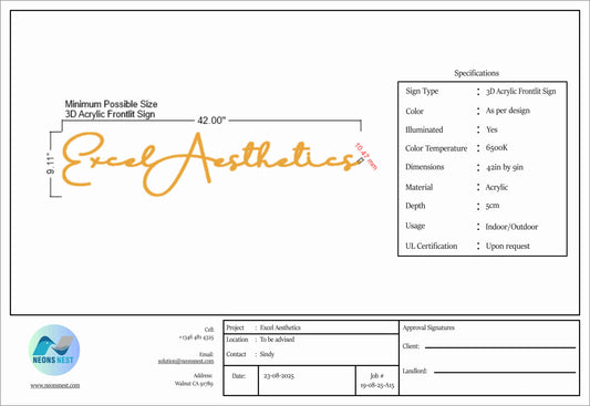 Excel Aesthetics Acrylic Front lit sign