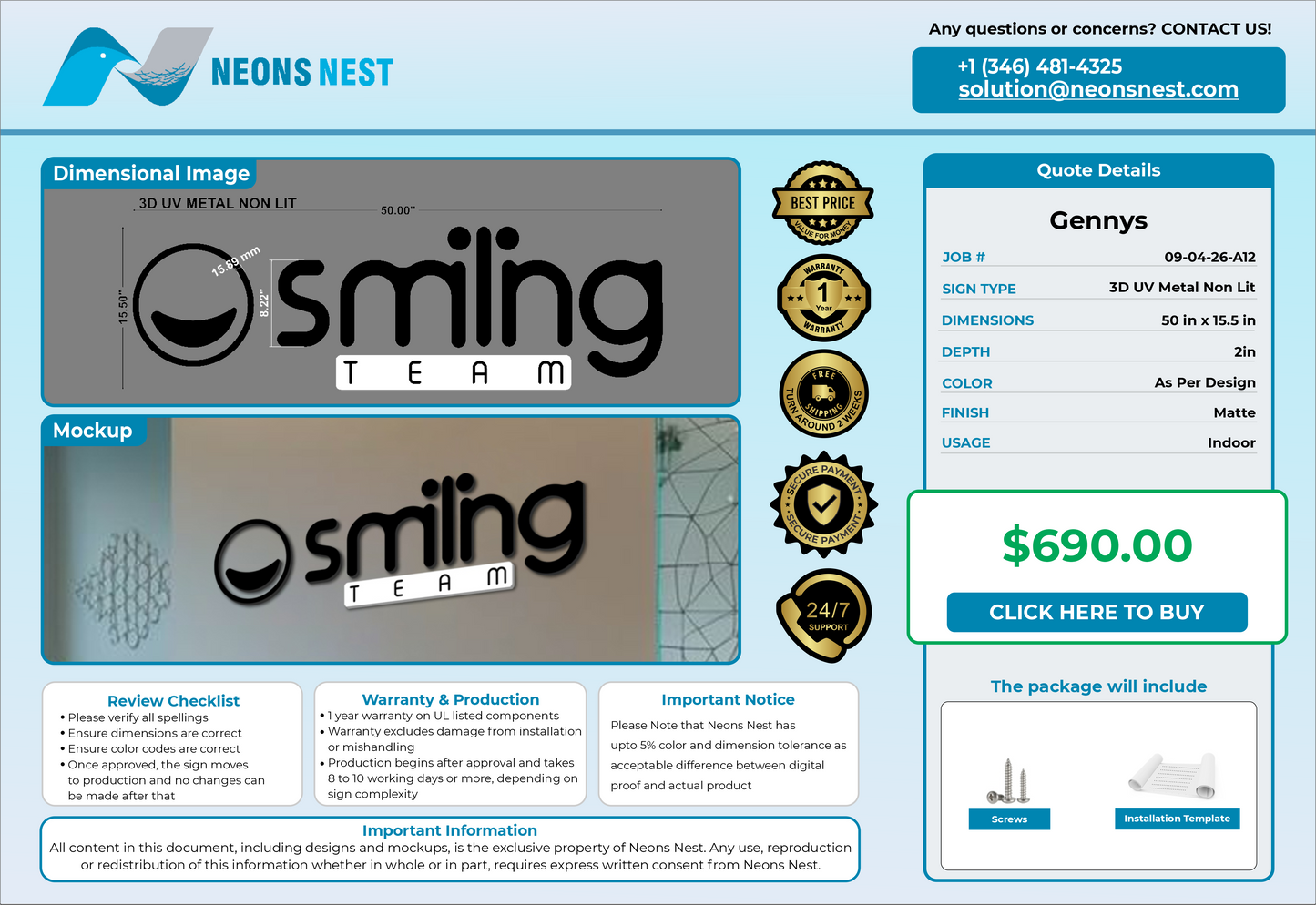 Smiling Team Metal Letter Sign