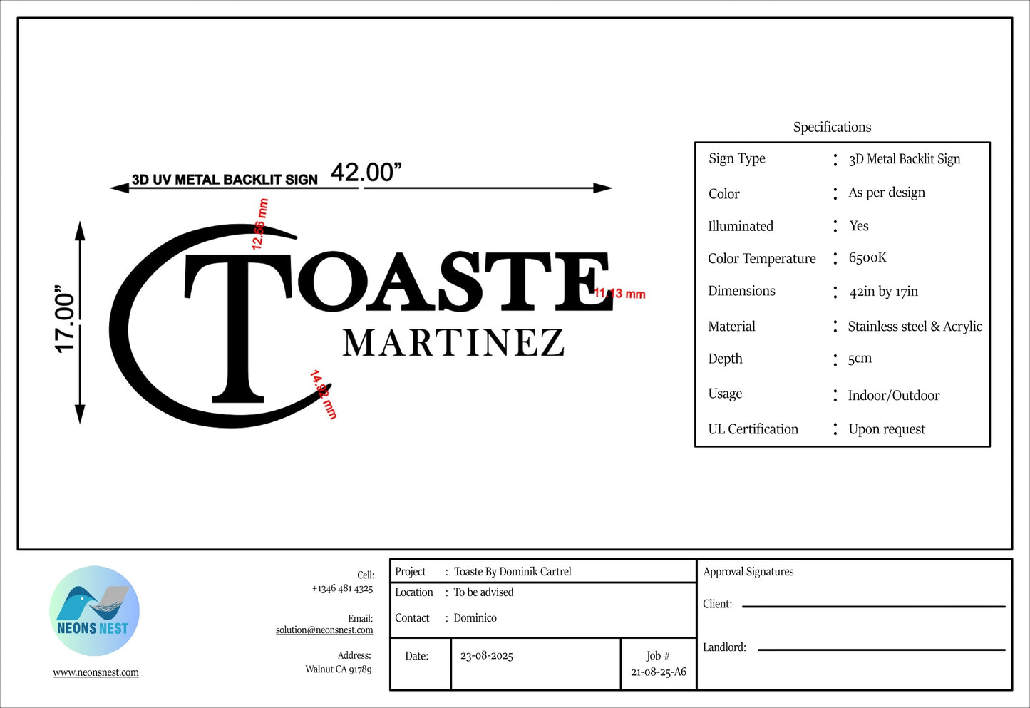 Custom Metal Backlit Sign for Dominico