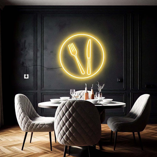 knife and fork neon sign