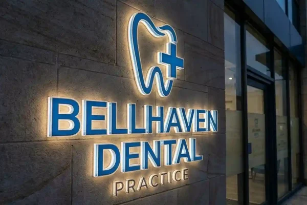 Bellhaven Dental — dual-lit acrylic logo