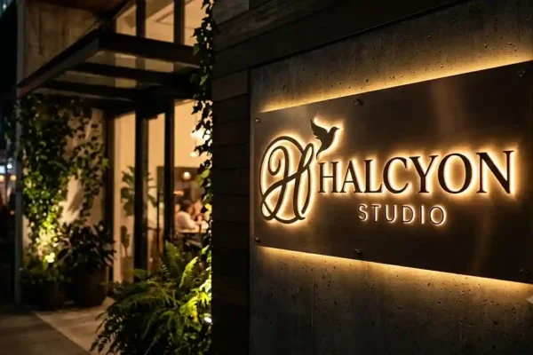 Halcyon Studio — backlit laser cut metal sign