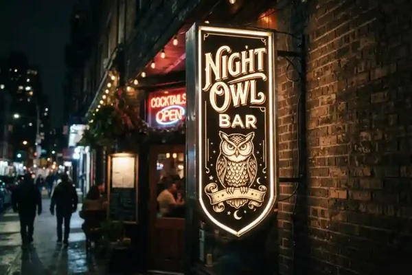 Night Owl Bar — illuminated blade lightbox