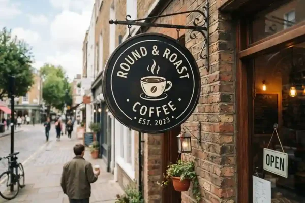 Round & Roast Coffee — circular blade sign