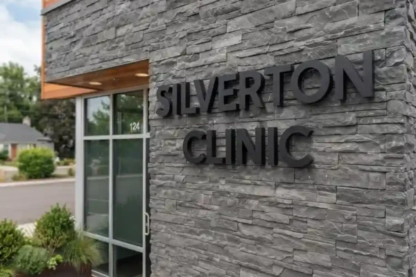 Silverton Clinic — powder-coated floating letters