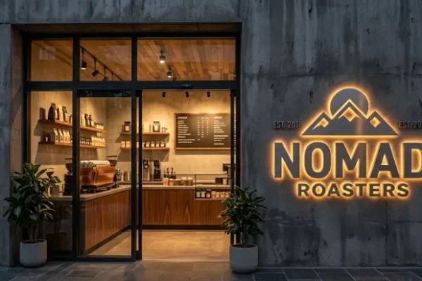Nomad Roasters — halo-lit aluminium