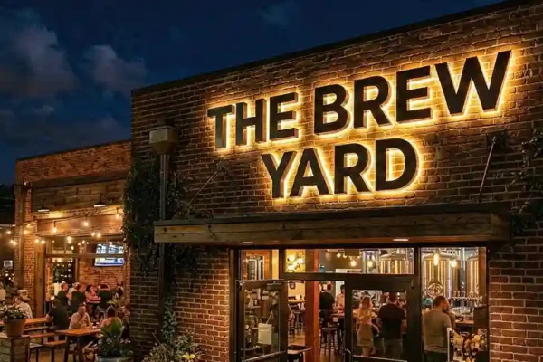 The Brew Yard — halo-lit channel letters